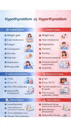 Medicine - Hypothyroidism vs Hyperthyroidism: Symptoms, Investigations & Treatment #medicine