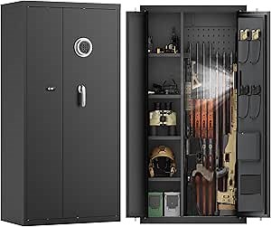 18-20 Large Long Gun Safe for Home Rifles and Pistols,Gun Cabinet with Dual Storage Space and Adjustable Gun Racks,Rifle Safes for Home with Independent Double Lock and Ample Back Storage