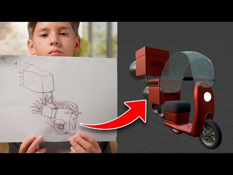 I turn his drawings into 3D (He's 8 years old...)