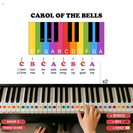 Carol of the Bells Piano Sheet – Color Coded Letter Notes | Right Hand Only Easy Beginner Keyboard PDF - Etsy