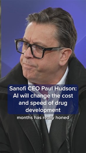 Sanofi CEO Paul Hudson discusses the impact of AI in the pharmaceutical space during an interview with CNBC at the World Economic Forum in Davos on Thursday. Watch more: cnb.cx/4jTIWtb | CNBC