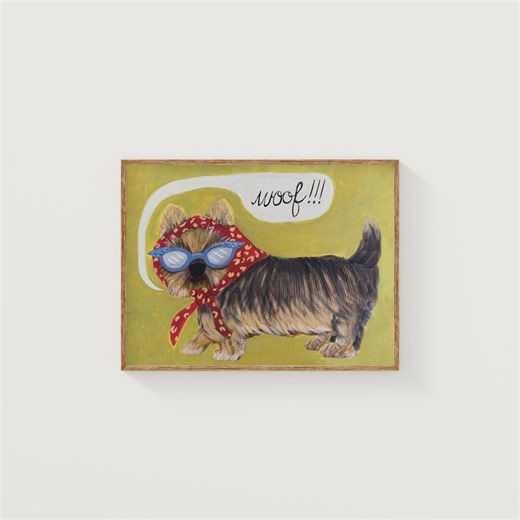 Yorkie Dog Art Print | Retro Sunglasses, Leopard Scarf - Etsy