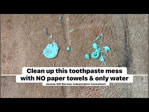 Toothpaste mess on carpet - easy clean up with Norwex EnviroCloth