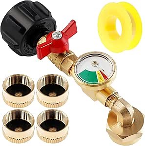 ZJMCAJY Upgraded Propane Refill Adapter with Valve and Gauge, Fill 1 lb Bottles 90-Degree Elbow Design, Fits QCC1 / Type1 Propane Tank Easy to Use, Solid Brass Reusable