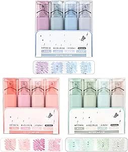 4PCS Color Glitter Highlighter Markers, Glitter Highlighters Pen, Cute Multifunctional Highlighters for School (3 Set)