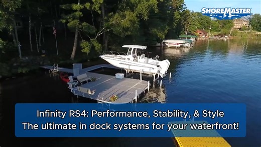 The Infinity RS4 delivers unmatched performance, stability, and aesthetics. With innovative design features like 5-sided dock legs, a lightweight aluminum frame, and easy assembly, it’s the perfect dock for any waterfront. Call us today and learn more at 16076597693! #ShoreMaster #InfinityRS4 #DockLife | Route 96 Power & Paddle