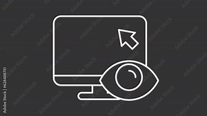 Mouse tracking white line animation. Cursor moving on computer screen animated icon. Eye watching. User data. Isolated illustration on dark background. Transition alpha video. Motion graphic Stock Video
