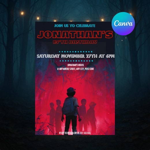 Stranger Things Birthday Invitation - Eleven Party Invite Template, Printable Boy or Girl Birthday, Digital Download, Canva Editable - Etsy UK