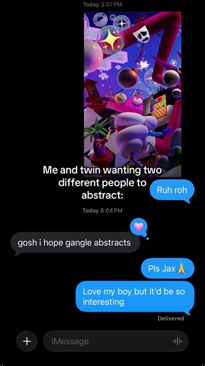 except I want Jax to abstract for the plot (even though he’s my second fav character oops💀🙏) and she wants gangle to abstract out of hatred..💀 #theamazingdigitalcircus #tadc #abstract #jax #indieanimation