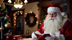 santa claus reading heartfelt letters from children in a cozy room