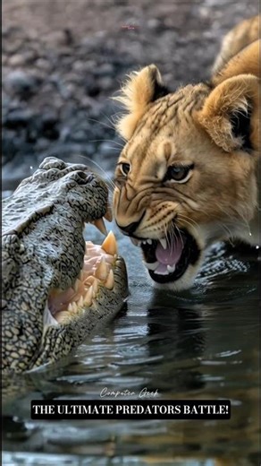 THE ULTIMATE PREDATORS BATTLE: Lion Vs Crocodile Showdown Of The Savanna #animals #nature #wildlife