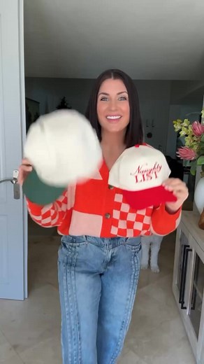 15K views · 140 reactions | Nice list, naughty list… I’ll switch depending on the day ❤️ SHOP: Naughty hat: https://pinklily.sjv.io/jekQ7a Nice Hat: https://pinklily.sjv.io/bOxGNk Cardigan: https://pinklily.sjv.io/N9Z9BP Jeans: https://pinklily.sjv.io/ra7PdR These hats are holiday must-haves and there’s currently a site-wide BOGO sale w/ code: BOGOFREE  | Cortney Swann | Facebook