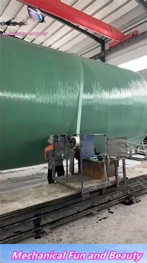 On-site footage of the automated winding process for FRP (Fiber Reinforced Plastic) storage tanks