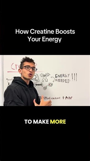 Creatine → ↑ phosphocreatine → ↑ ATP → ↑ energy