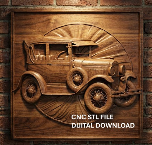 Classic Vintage Car 3D Model STL, Antique Automobile Wall Decor, CNC Files for Wood Carving, Retro Bas Relief, Square Panel, Vcarve Aspire - Etsy
