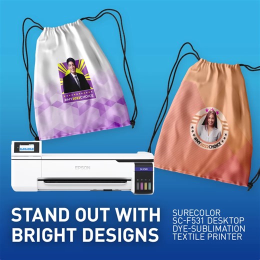 The Epson SC-F531 Dye-Sublimation Textile Printer lets you print a wide variation of election materials that are vibrant and attention-grabbing. With the option to print using fluorescent colors, you can show your support to your candidates with voting merch that stand out from the rest. Learn more here: https://www.epson.com.ph/large-format-printers-product-showcase?pg=2#sn For immediate sales inquiries, contact Epson Customer Care hotlines, Toll-Free: 1-800-1069-37766 (PLDT) 1-800-3-0037766 (D