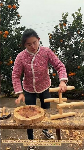 Satisfying Woodworking: Watch a Rural Woman Build a Stool from a Fallen Tree Using Ancient Joinery!