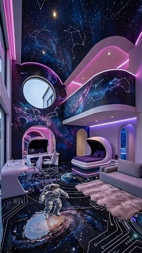 Futuristic Bedroom with Galaxy-Inspired Epoxy Art Floor