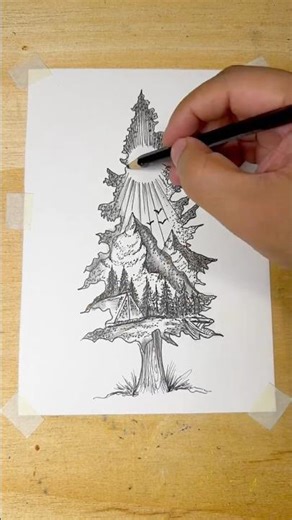 Beautiful nature tree drawing ✨