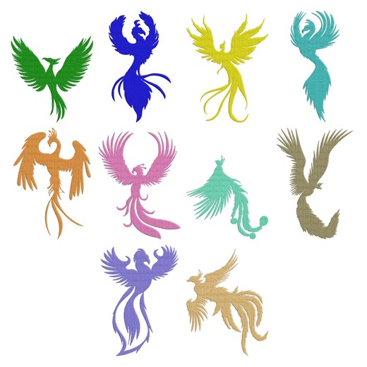 Phoenix Bird Embroidery Bundle, Mythical Flying Bird Machine Embroidery Designs, Fantasy Phoenix Embroidery File, Instant Download