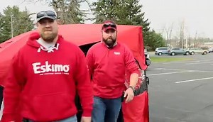 More Space, Light Weight, Quick Set-up...Does it get any better? The new EVO2 Crossover Shelter from Eskimo Ice Fishing Gear offers one of the most spacious floorplans available for a 2-person shelter. Combine this with the light weight design and you have one of the hottest new houses to hit the market! Don't just take our word for it...how many people did we fit in the EVO?? We will have an in-depth look at the inside of the shelter soon! Check out all the great products from Eskimo at www.get