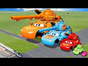 Big & Small Colors Tank Lightning Mcqueen vs Train Thomas | BeamNG.Drive