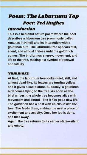 The Laburnum Top Poem Summary | Class 11 English Hornbill | Theme, Explanation & Quick Revision #yt
