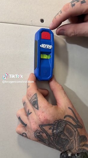 I’ve been using magnets to find studs for years so this makes complete sense • This is the @kregjig magnetic stud finder with a laser • It has a level to make sure that laser line is plumb • First thing I did is put a level on that laser line to make sure it is accurate and it is. • You can find it in the Amazon affiliate link in my Bio.