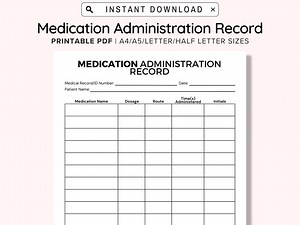 Printable Medication Administration Record, Ready to Print Medication Log Chart, Post-surgery Medication Chart, Paramedics and Nurses - Etsy