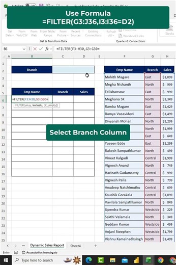 How To Create a Dynamic Sales Report Using a Drop-Down List And Filter Function in Excel 👇 #shorts
