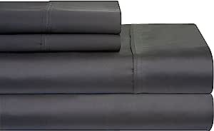 Pointehaven 400 Thread Count Pima Cotton Fitted Sheet and Pillowcase, Queen, Grey