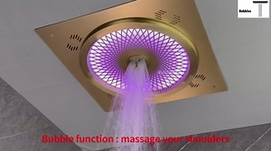 20 Inch Ceiling LED Square Music Rain Shower Head with Brass Handheld, Push Button Smart Thermostatic Rainfall Shower System Fixtures Set (Matte Black, Shower System with Body Jets)