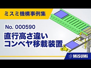 直行高さ違いコンベヤ移載装置【コンベヤ/リフト/直動機構/回転による直動機構/シリンダ/ローラ/リニアブッシュ】