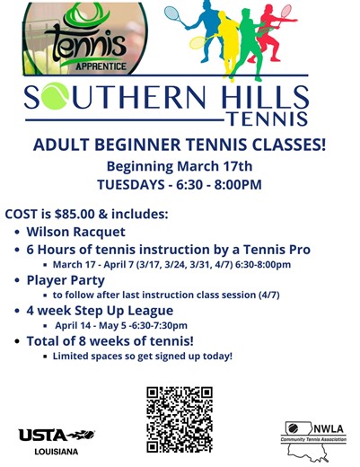 Adult Tennis classes in Shreveport