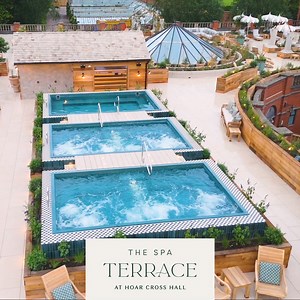 Relax in our NEW outdoor Spa Terrace featuring a three-pool deck and rustic sauna. Unwind in Style Book now: https://baronseden.com/hoar-cross-hall/spa-facilities/spa-terrace | Hoar Cross Hall