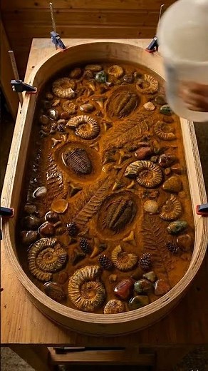 Ultimate DIY Epoxy Resin Fossil Table 🦖 (Satisfying Pour!)