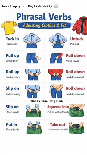 Phrasal Verbs for Clothes 👕 | Tuck in, Pull up, Roll up, Slip on | Learn English Easily #shorts #yt