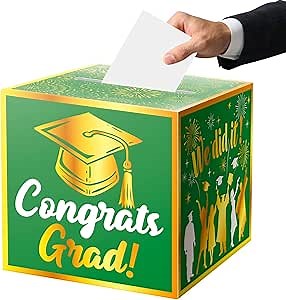 JWSCYSY Graduation Card Box Holder, Congrats Grad Foldable Cardboard Decorations Box for Graduation Party Favors Decor Party Supplies (Green Gold)