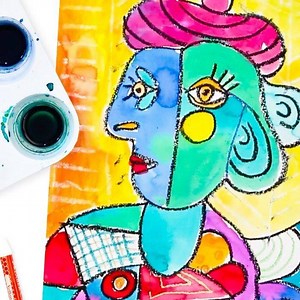 Believe it or not this Picasso Portrait can be done in just 45min ‼️ 🎨 #PabloPicasso was born in Spain in 1881 and founded the Cubist art movement with friend Georges Braque in 1907 ✨ A first grade lesson featured in our Sparklers' Club Art Through the Ages (ATTA) Curriculum. A year long series specializing in art history - that offers video in-depth video tutorials for every project 👩🏼‍🎨 | Deep Space Sparkle