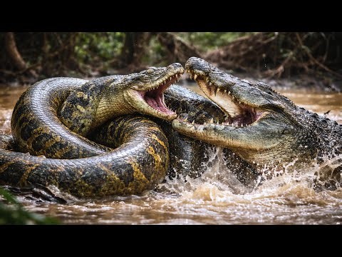 Wild Amazon jungle: Anaconda vs Crocodile | Savage Wildlife Fight 4k #wildlife