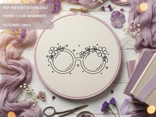Floral Glasses Hand Embroidery Pattern PDF | Reader Embroidery Design - Etsy