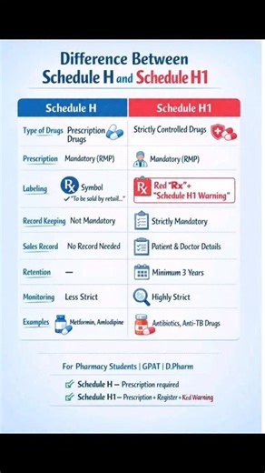 Whisper Pharma | Schedule H vs Schedule H1 – What’s the Difference? For all pharmacy & medical students, here’s a clear comparison between Schedule H and... | Instagram