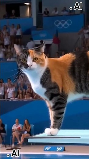 cat jumps in Olympic pool doing a flip
