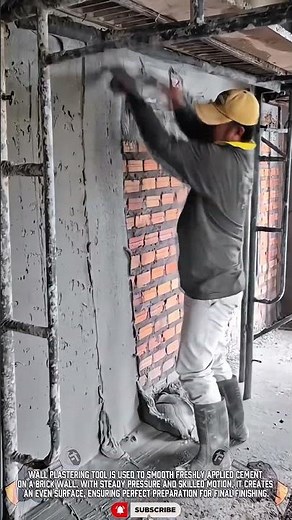 Specialized Masonry Tool: Cement Smoothing Process for Brick Wall Finishing