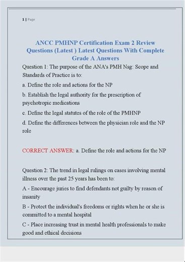 ANCC PMHNP Certification Exam 2 Review Questions Latest Latest 0001