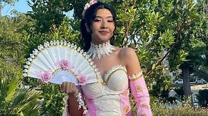 This 18th-century French art-inspired prom dress is made out of duct tape