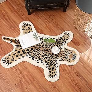 Leopard Print Rug Faux Fur Cowhide Skin Rug Animal Printed Area Rug Carpet for Decorating Kids Room, Under Coffee Table, Cowboy-Themed Nursery, Jungle Themed Room, Playroom