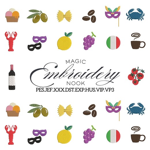 Italian Kitchen Mini Embroidery Bundle .coastal Food & Mediterranean Aesthetic Designs . Classic Gourmet Cooking Elements Stitch Set. - Etsy