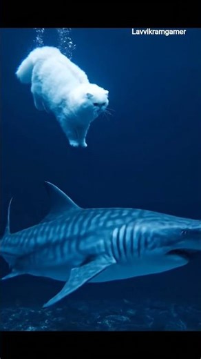 cat and shark fight in ocean #tweening #cat #shortsfeed #shark #ocean #ai #aivideo
