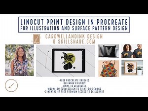 Skillshare class: Linocut print designs in procreate for illustration and surface pattern design